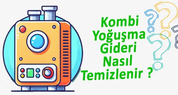 Kombi yoğuşma gideri temizleme işlemiyle ilgili cartoon tarzında çizim.