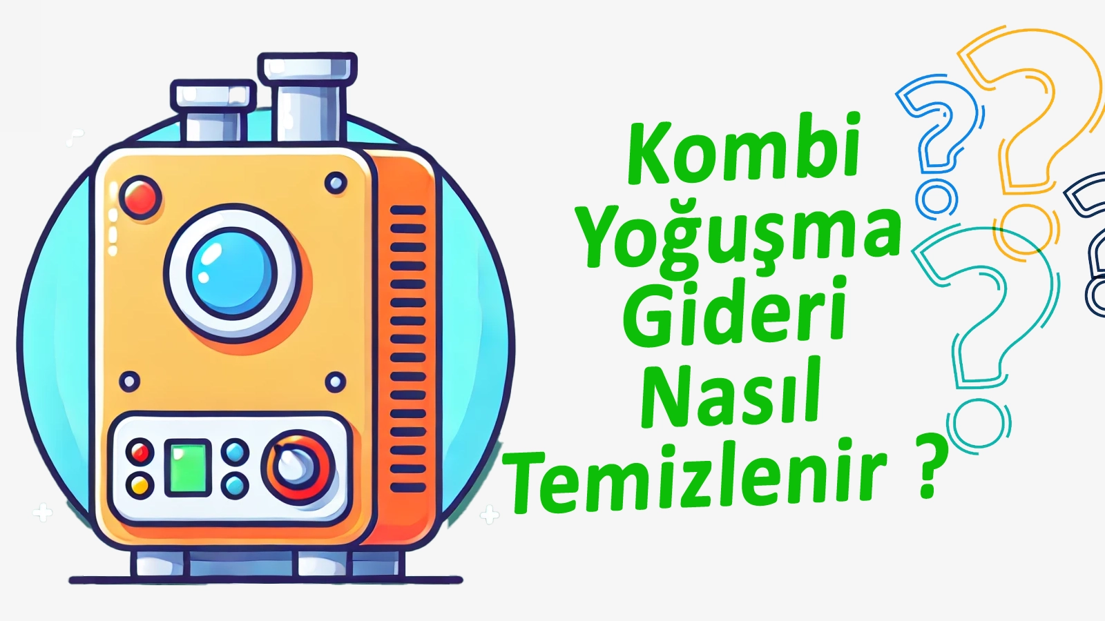 Kombi yoğuşma gideri temizleme işlemiyle ilgili cartoon tarzında çizim.