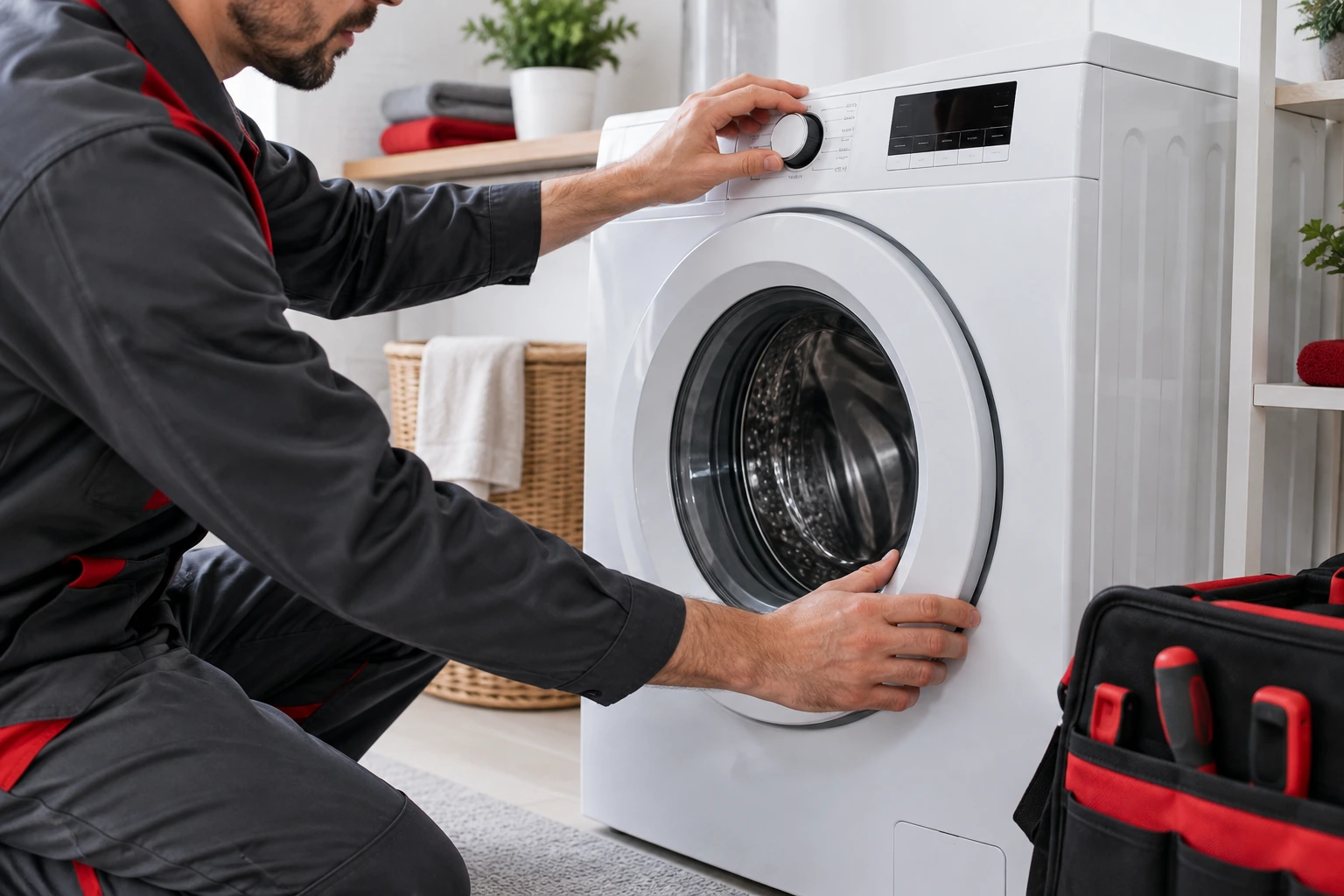 Çamaşır makinesinin onarım sonrası kontrolünü anlatan görsel
